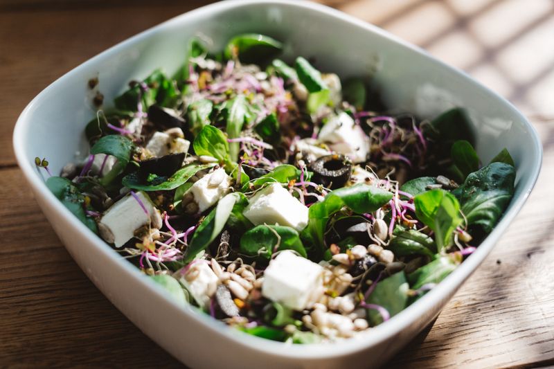 Greek Garden Salad with feta cheese, olives and cucumber